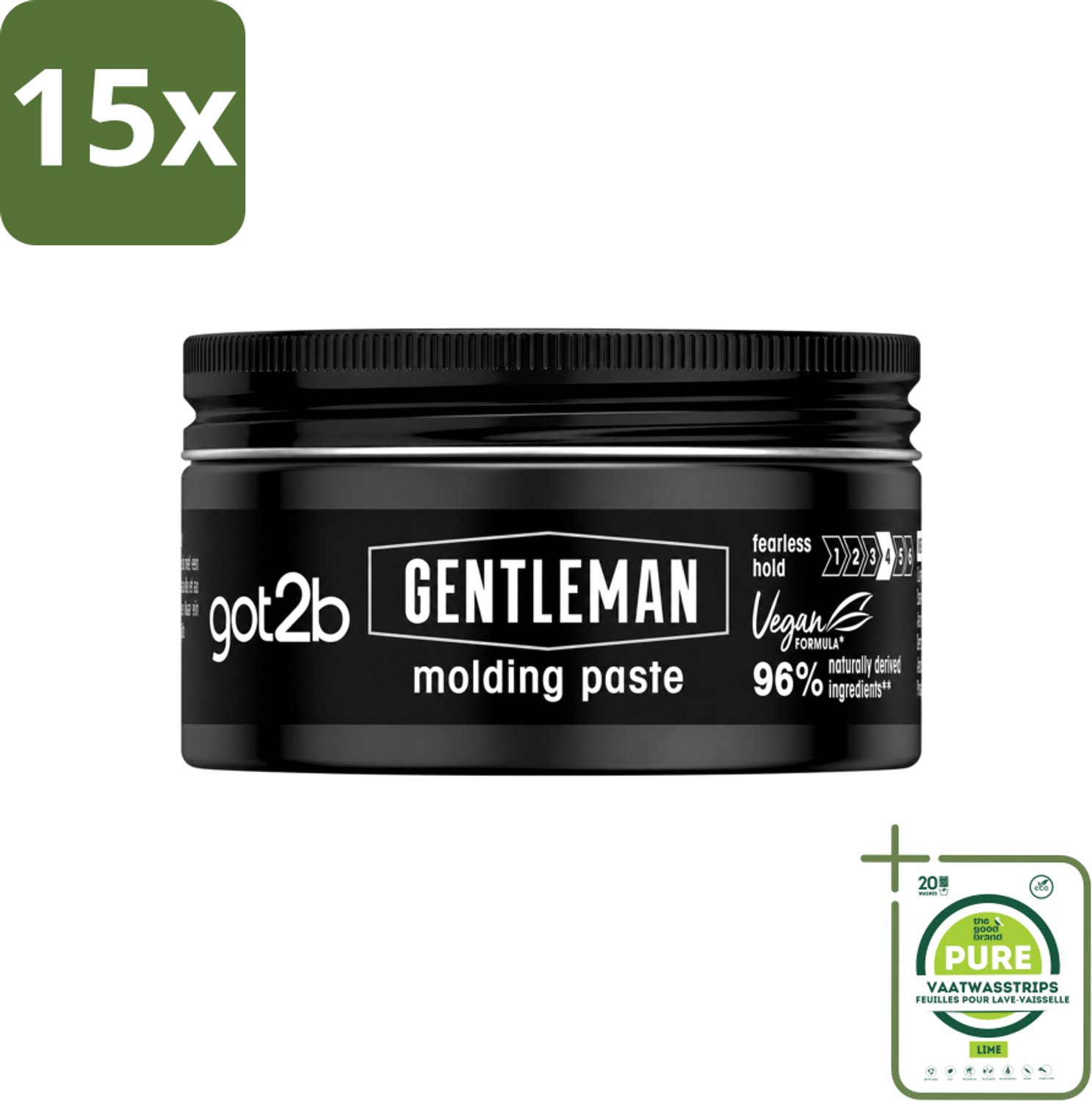 15 x Got2B - Molding Paste - Gentleman - 100 ml - Grootverpakking - Vaatwasstrips - Haarmodel - Stijlvolle Look - Natuurlijke Finish - Hold - Haartype