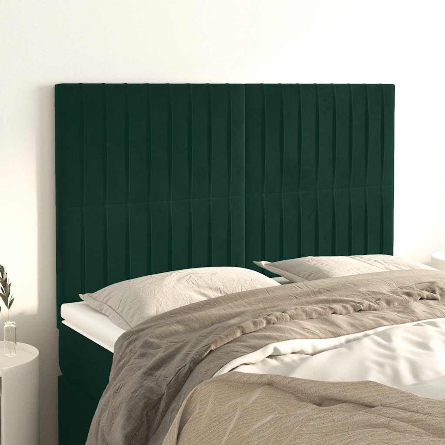 Hoofdeinde, donkergroen, 144 x 5 x 118/128 cm, fluweel, in hoogte verstelbaar, met houten poten voor stabiliteit en luxe