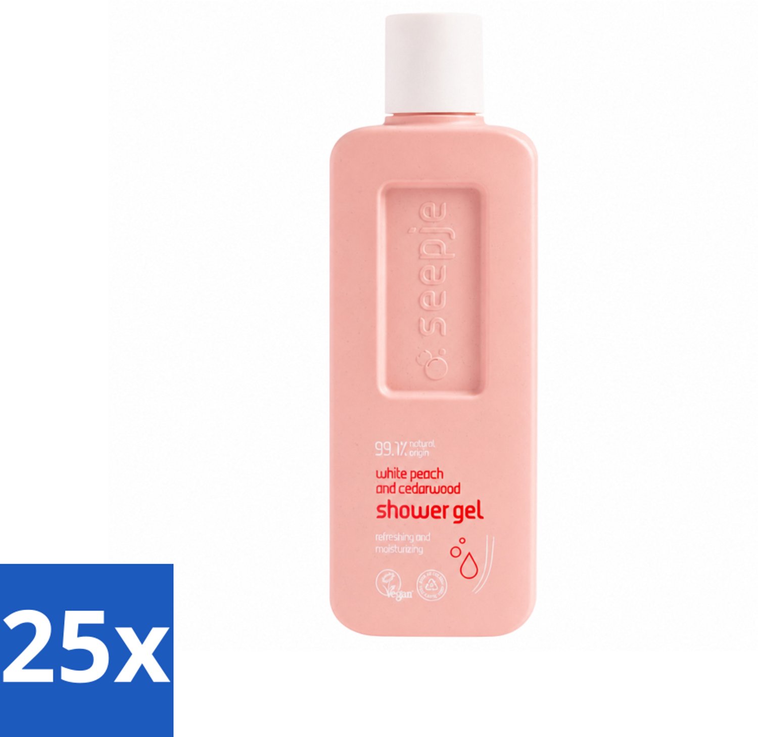 25 x Seepje - Douchegel - Natuurlijke Geur - Witte Perzik en Cederhout - 300 ml - Voordeelverpakking - 25 stuks