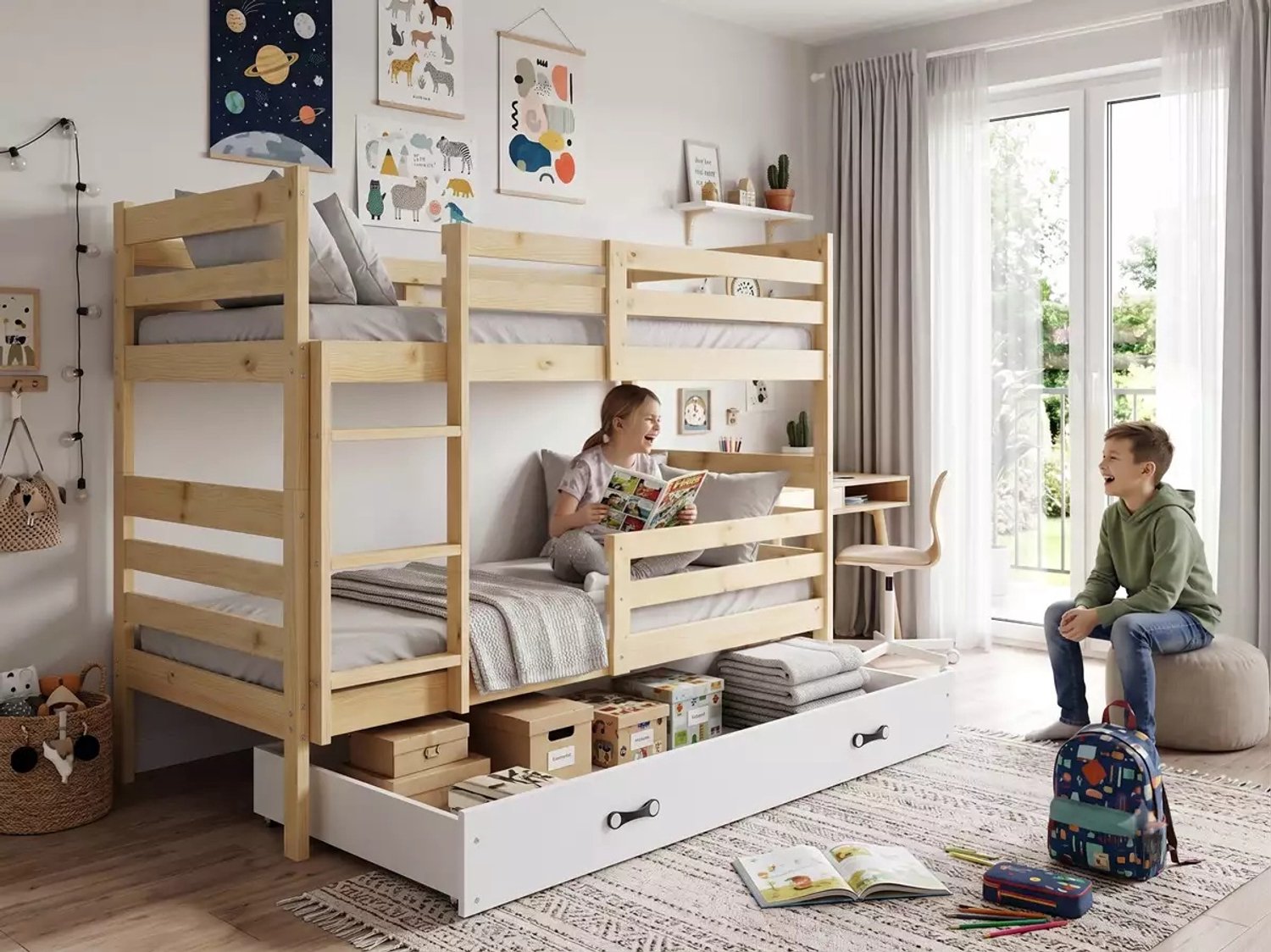 BMS Eryk 90x200 youth bunk bed, natural wood