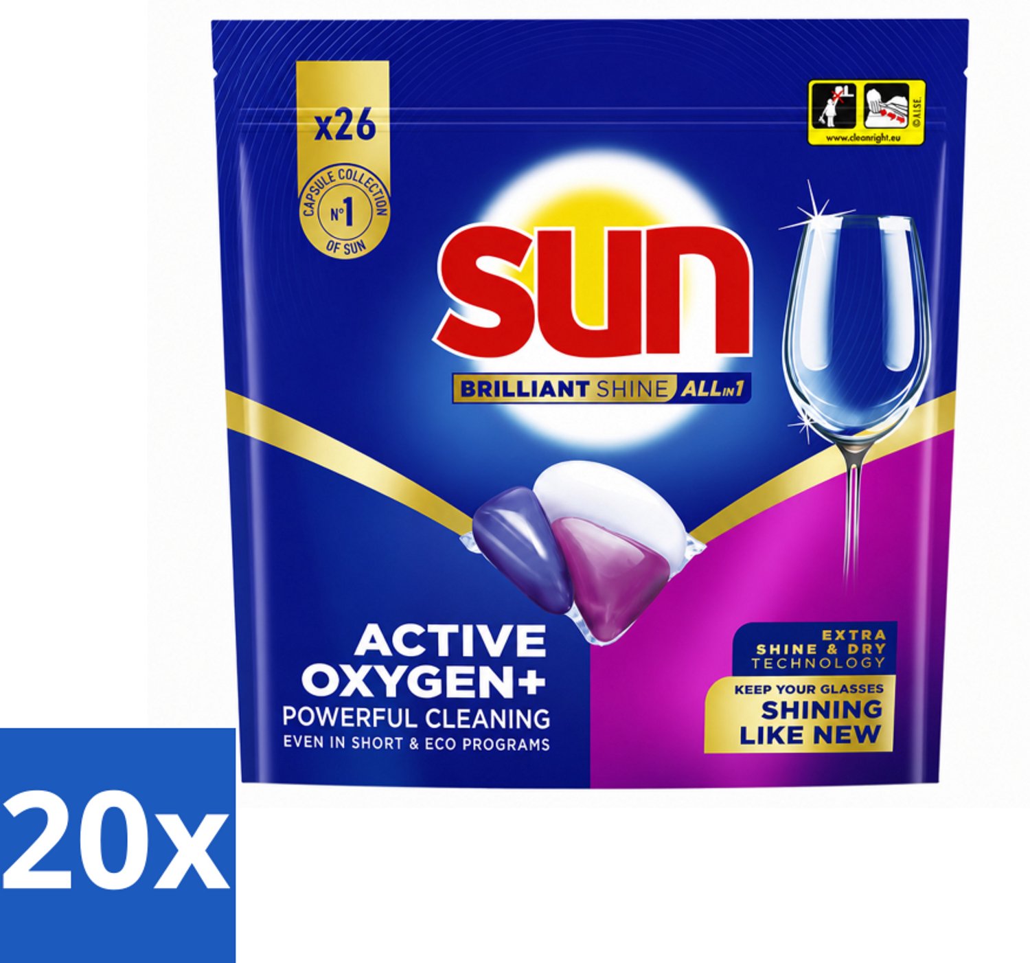 20 x Sun - Vaatwascapsules - Brilliant Shine All-in-1 - 26 capsules - Voordeelverpakking - 20 stuks
