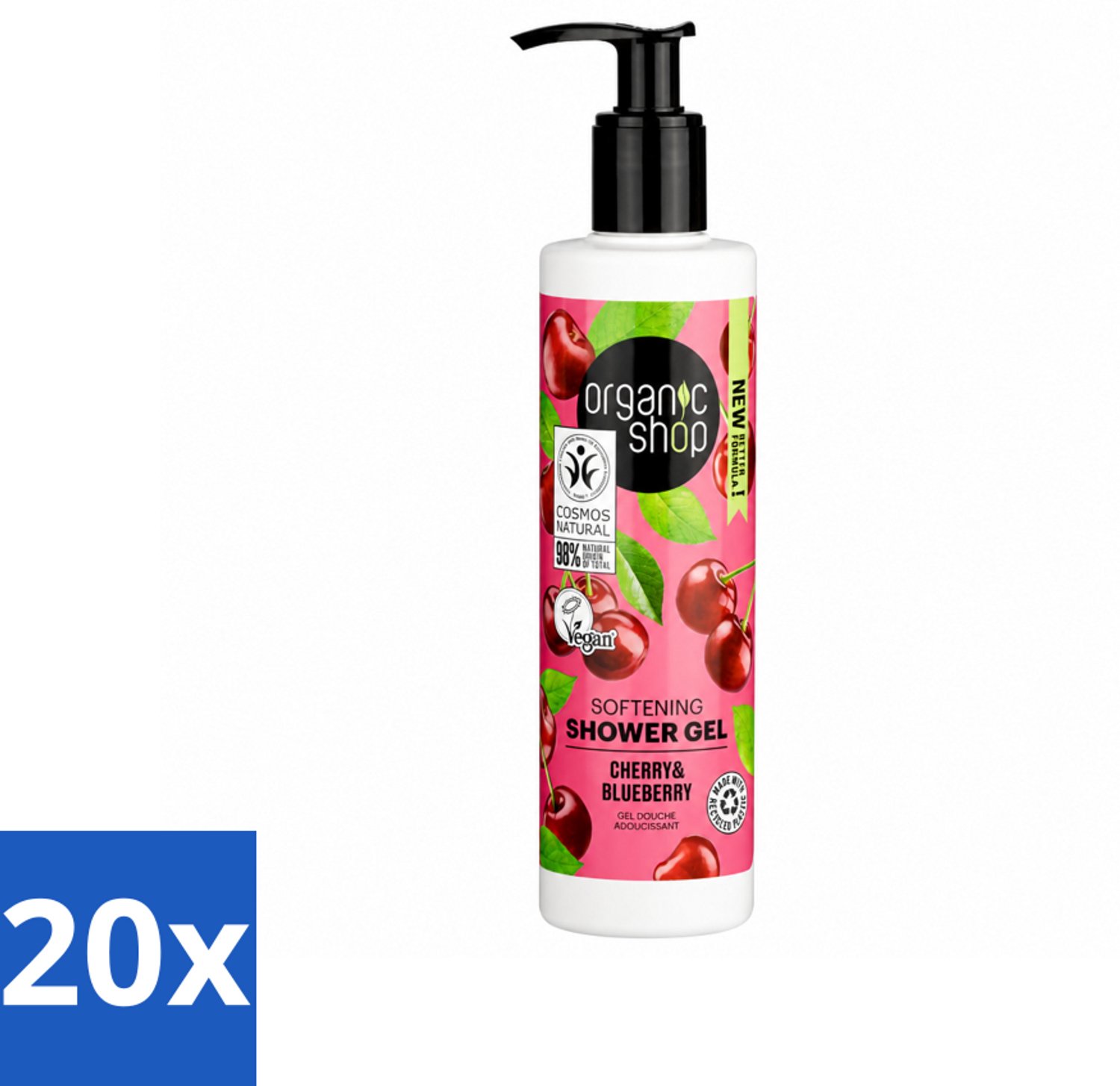 20 x Organic Shop - Douchegel Cherry & Blueberry - Verfrissend en Hydraterend - 280 ml - Voordeelverpakking - 20 stuks