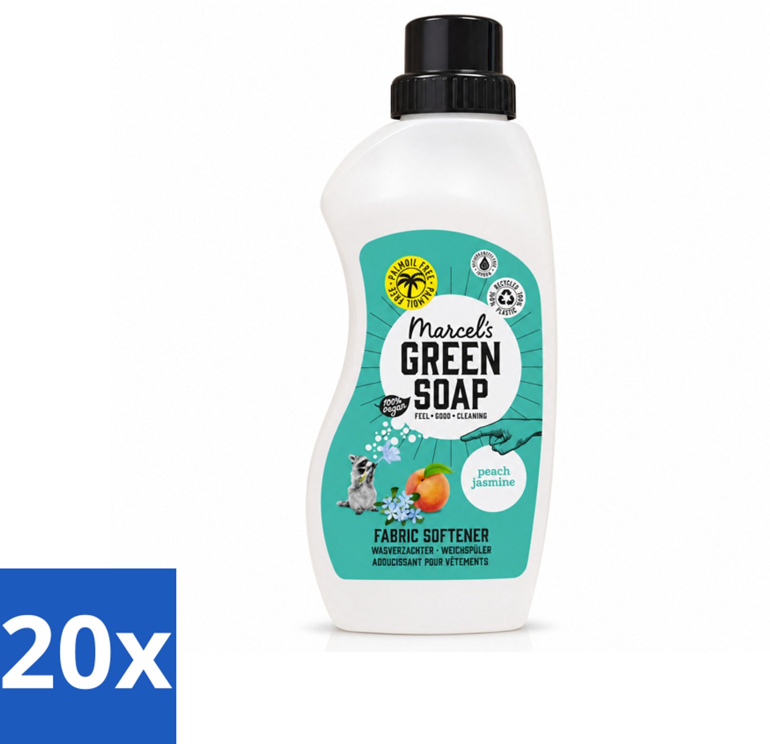 20 x Marcel's Green Soap - Wasverzachter - Perzik & Jasmijn - Zachte frisheid - 30 Wasbeurten - 750 ml - Voordeelverpakking - 20 stuks