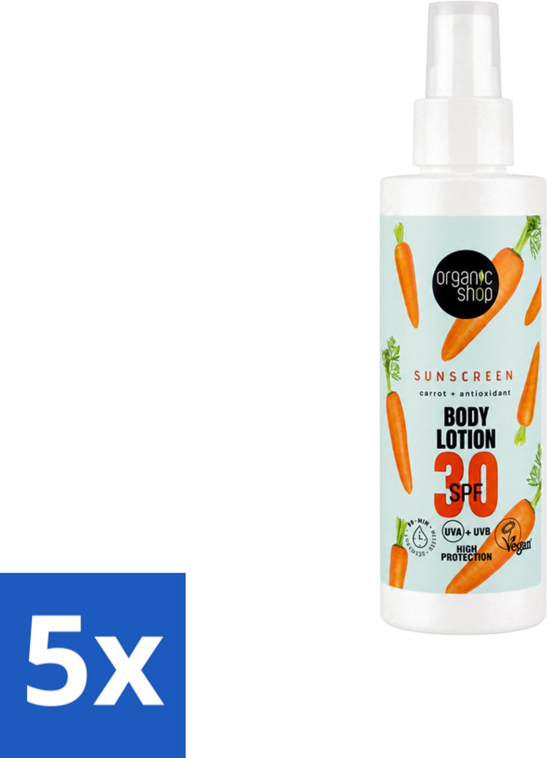 5 x Organic Shop - Zonnebrandcrème SPF 30 - Bescherming tegen de Zon - 150 ml - Voordeelverpakking - 5 stuks