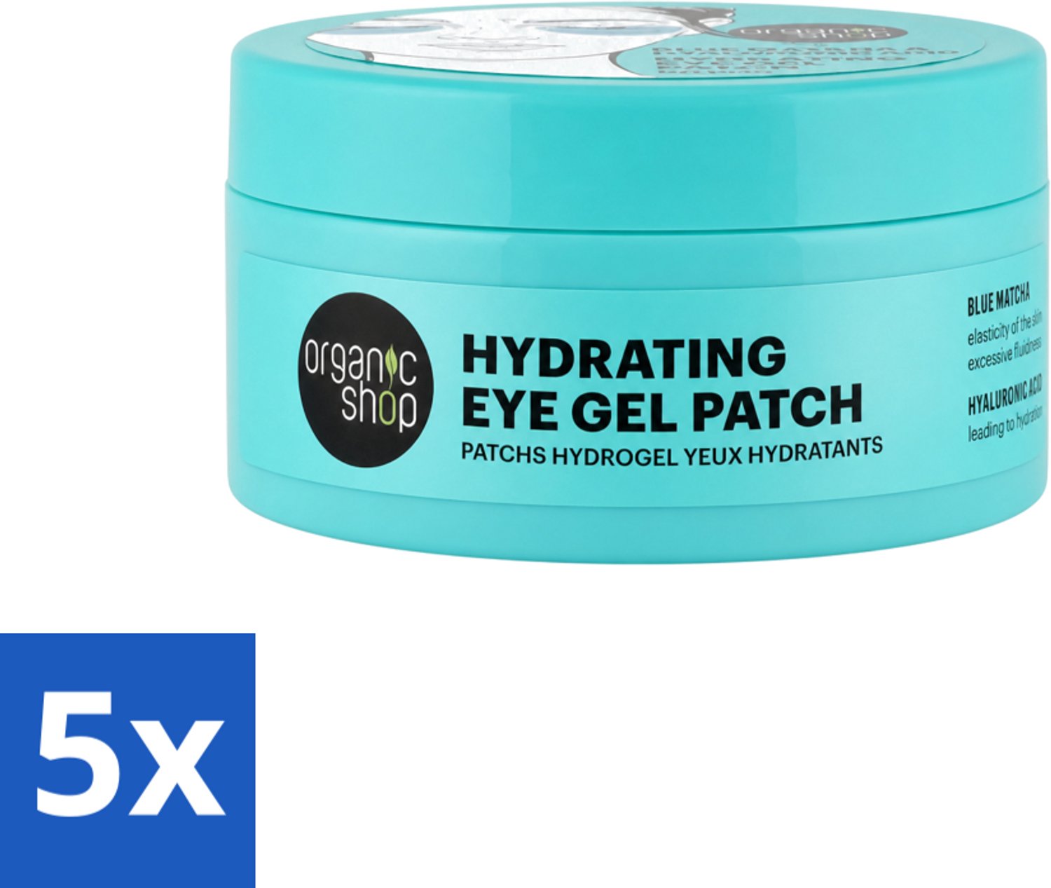 5 x Organic Shop - Eye Gel Patch Blue Matcha & Hyaluronic Acid - Verfrissend en Hydraterend - 60 Patches - Voordeelverpakking - 5 stuks
