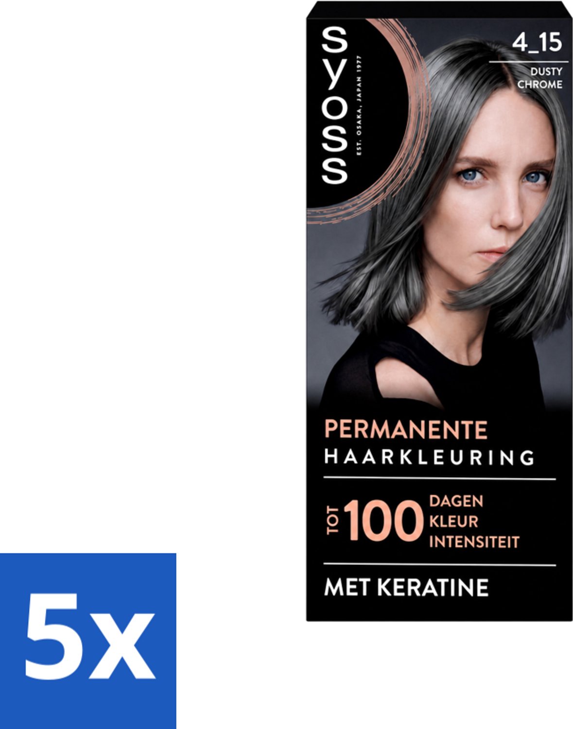5 x SYOSS - Coloration 4-15 Dusty Chrome - Haarverf - Grijsdekking - Vermindert Haarbreuk - Voordeelverpakking - 5 stuks