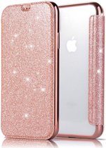 Apple iPhone X / XS Flip Case - Roze - Glitter - PU leer - Soft TPU - Folio