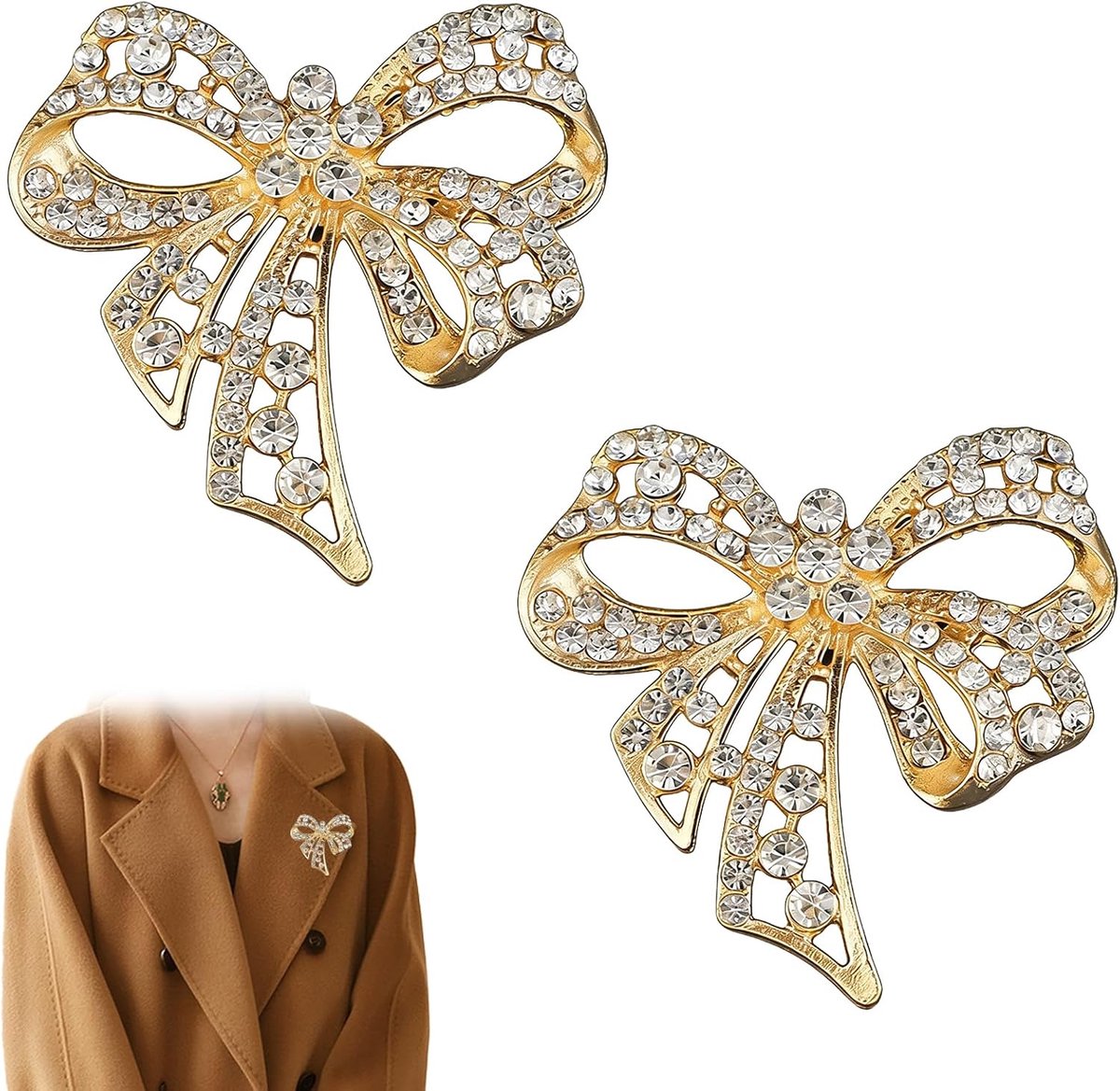 Strikvormige Strass Broche voor Dames – Glanzende Diamant-look Speld voor Sjaals, Jassen en Feestkleding – Modieuze Accessoire & Cadeau