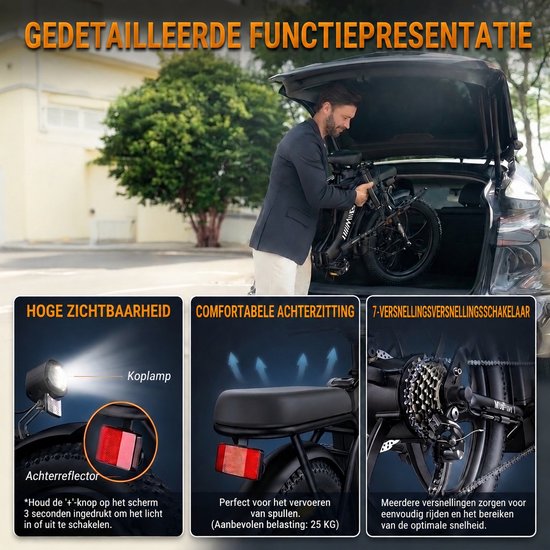 HillMiles MilePort 1 Vouwbare E-bike 20×3.0 Fatband, 25km/h, Shimano 7 versnellingen, IPX4 waterbestendig, max draagvermogen 120kg, elektrische fiets voor stad en heuvelachtig terrein, Groen — afbeelding 3