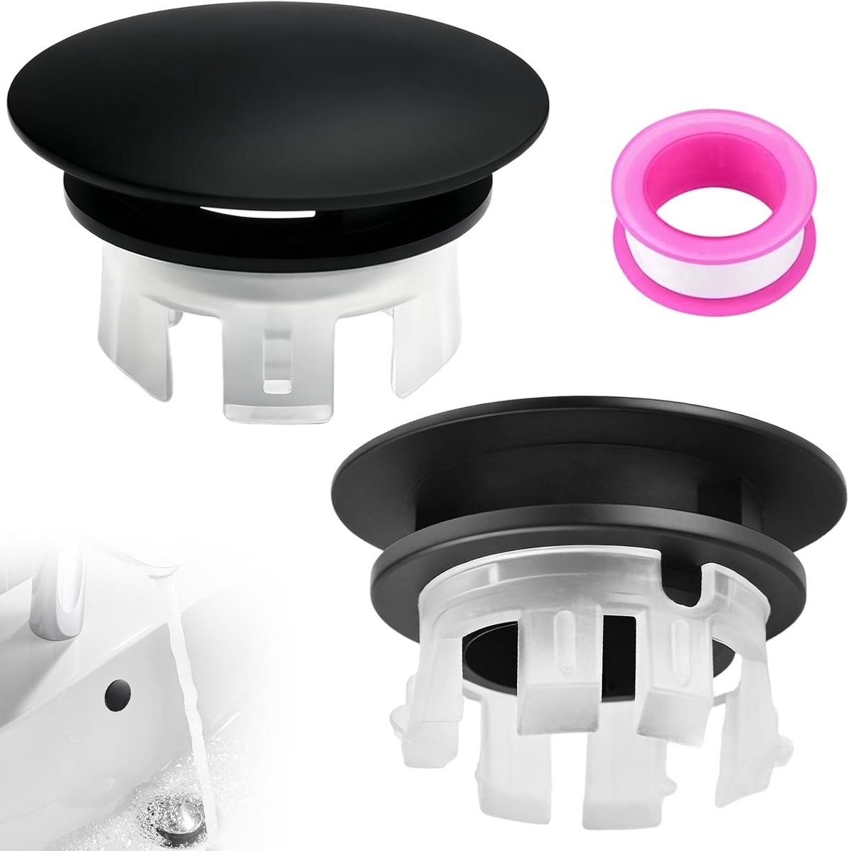 2 stuks, koperen wastafeloverloopringen met grondstofband, badkuipoverloop, afdekking voor badkamer, keuken, wastafel, accessoires (zwart)