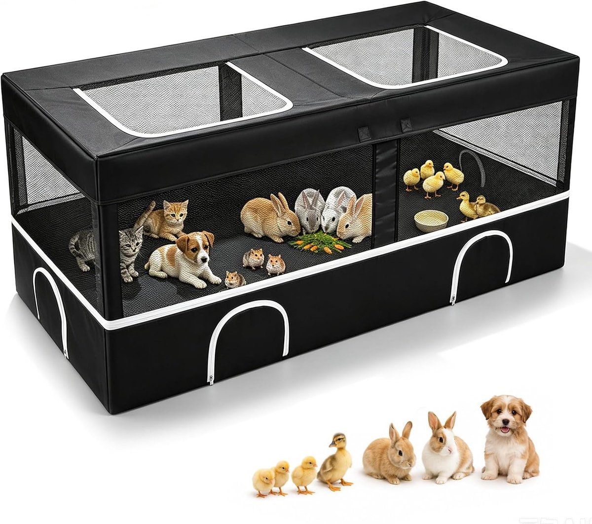 Hok voor kleine dieren, 6 deuren, afgedekt, ademend, 159 × 79 × 60 cm