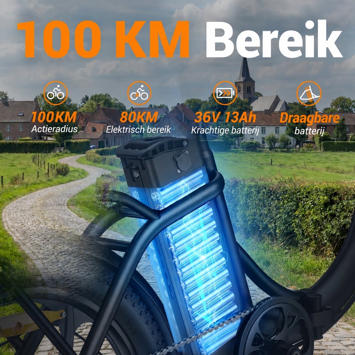 HillMiles MilePort 1 Vouwbare Elektrische Fiets 20 inch Fatband, 250W motor, 36V 13Ah batterij, bereik tot 100km, 7 versnellingen, voorvorkvering, mechanische schijfrem, voor woon-werkverkeer en stadsritten, Zwart thumbnail 6