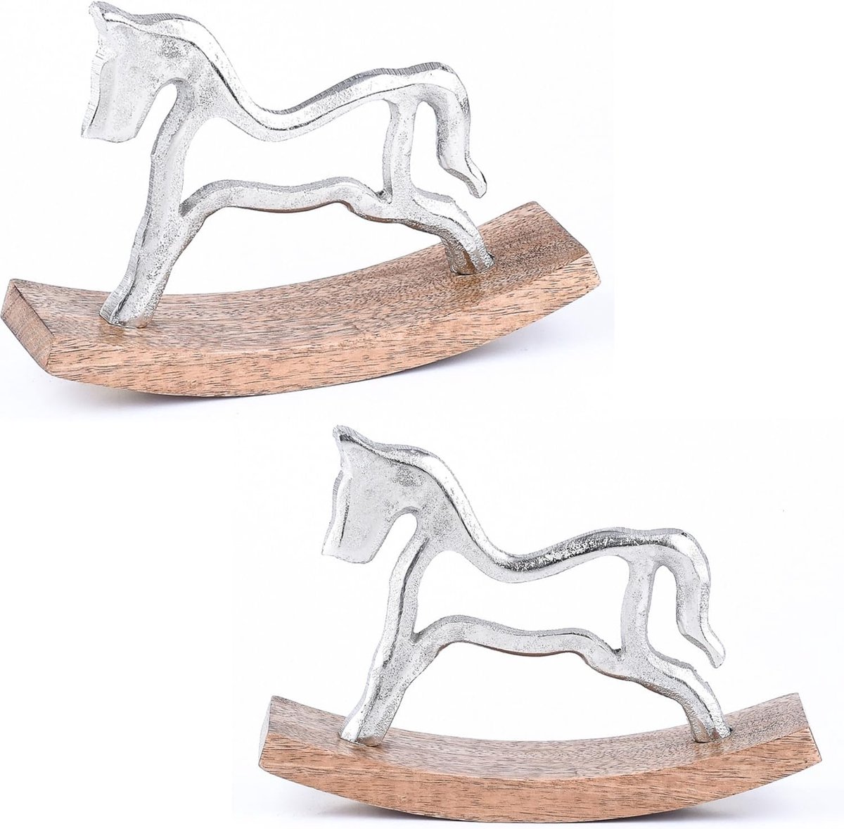 Set van 2 decoratieve figuurtjes, decoratief object, zilveren schommelpaard Sving, 20 cm