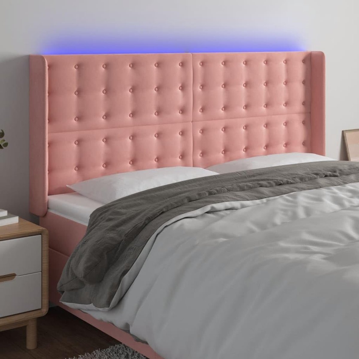 Roze, 203 x 16 x 118/128 cm, fluweel, voor de slaapkamer, hotel, hoofdeinde, werkkamer, voor slaapkamer, tweede slaapkamer, hotel