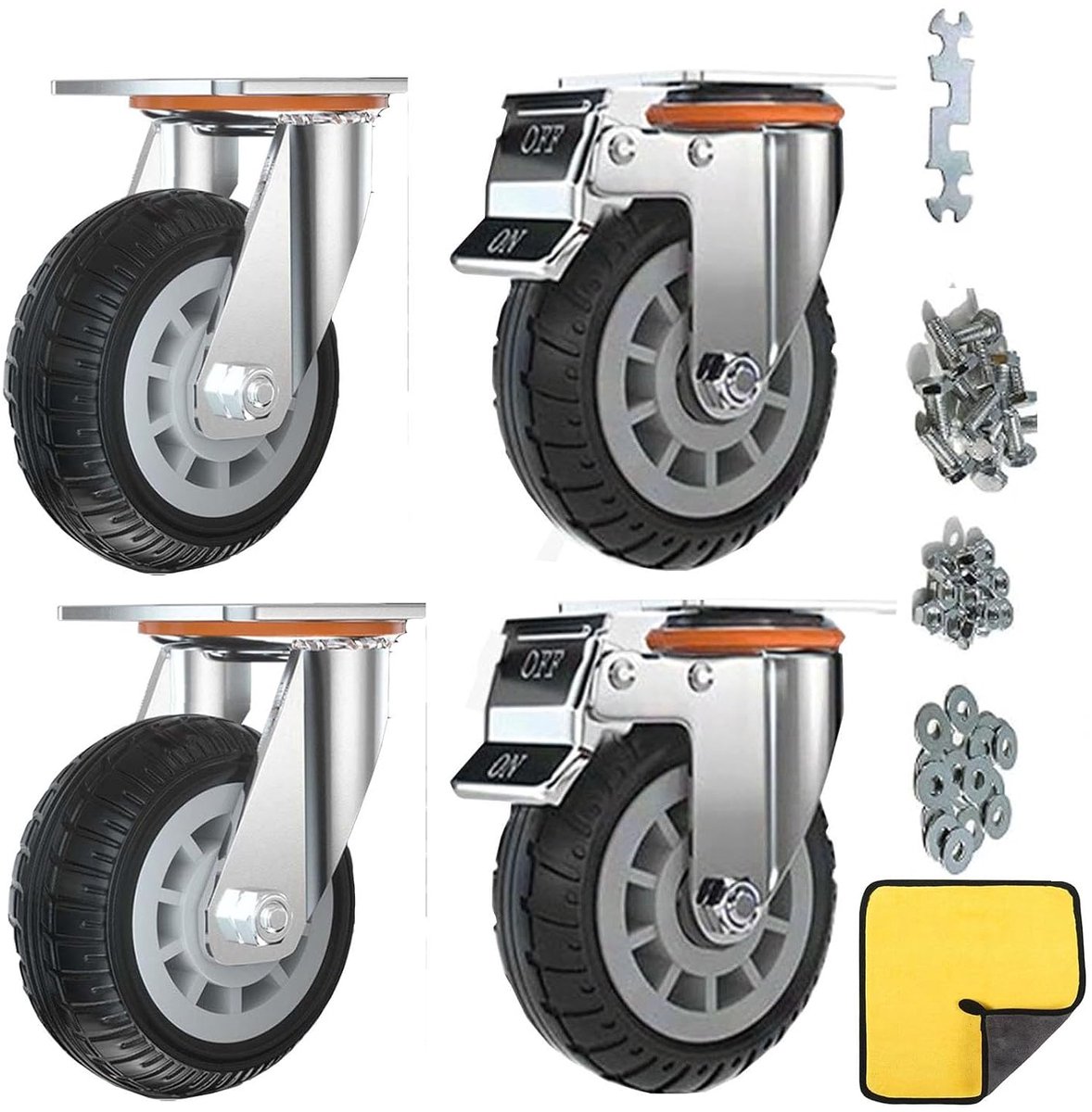 6" wielen met dubbel veiligheidsslot, set van 4, Heavy Duty, maximale belasting 2000 lbs, voor trolleys, meubels, werktafels (zwart, 15 cm/6", 2 cardanwielen + 2 wielen met rem)