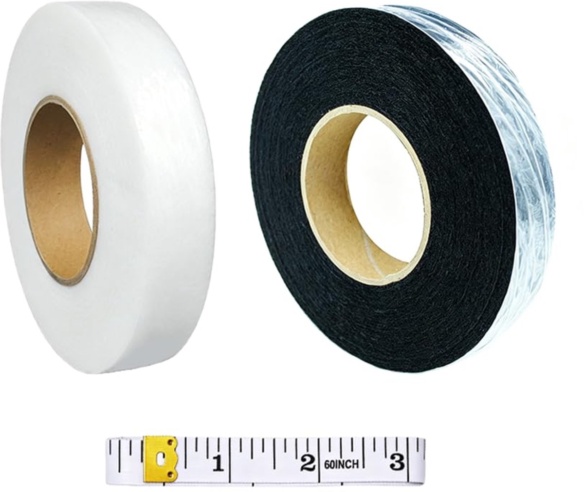 3 stuks opstrijkbare band, zoom, 2 cm x 64 m, wit en zwart, met meetlint, zoom, eenvoudig zonder naden, opstrijken, naaien, voor broeken, kleding, gordijn, opstrijkbare stoffen, strijkijzer