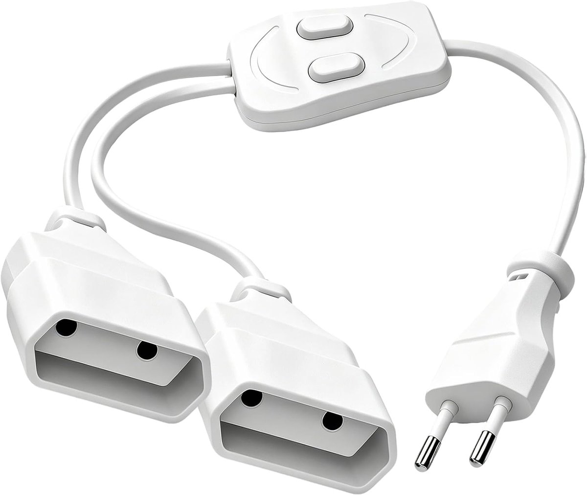 2-in-1 Schuko-verlengkabel met EU-stekker, korte verlenging, platte stekker met schakelaar, EU-verlengkabel