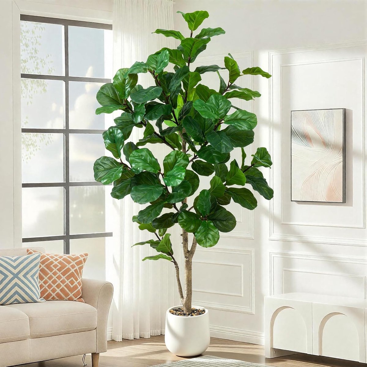 Leaf Vijgenboom Kunstmatige 7ft - Faux Fiddle Leaf Vijgenboom met Witte Hoge Planter