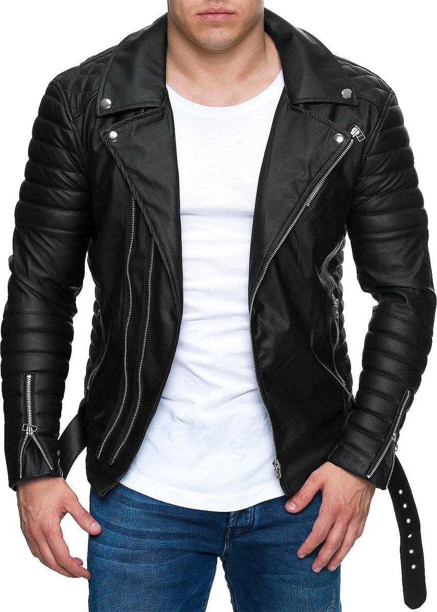 Heren Jas Leer Kunstleer Biker Bomber Urban Look Ritsdetails