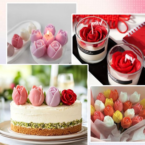 4-delige set siliconen bloemenkaarsvormen, 3D-tulpen- en rozenkaarsvormen, gietvormen, set voor lente- en zomerdecoratie voor zeep, chocolade, kaarsen, DIY-decoratie, woondecoratie — afbeelding 5