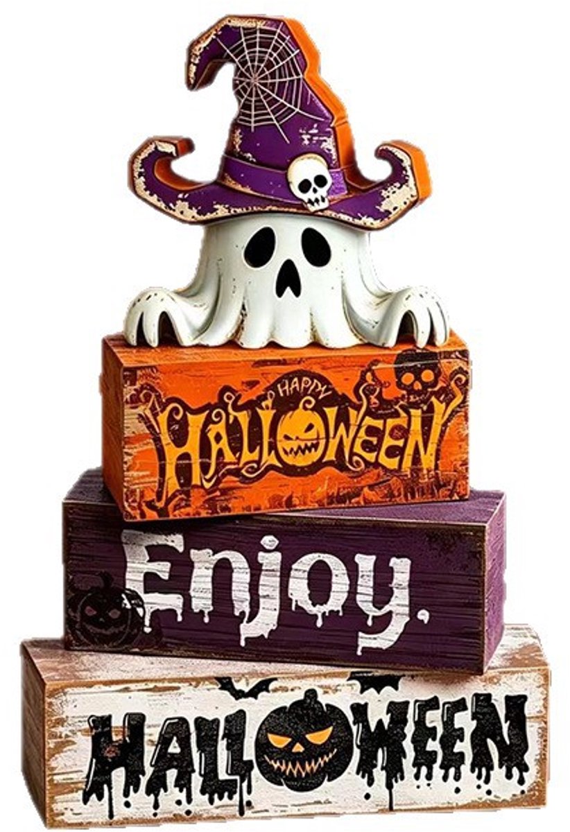 Houten Halloween-bordje, rustiek, vrijstaand houten bord in boerderijstijl voor etagères - schoorsteenmantels - planken en tafels – decoratie voor Halloween en feestjes thuis