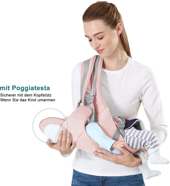 CHICFURN Roze Babydraagzak met Heupzitje voor Ouders, Baby's en Peuters, Geschikt voor Verschillende Draagwijzen en Groeifasen, met Afzonderlijk Te Gebruiken Schouderbanden en Heupzitje, Ademend Katoen en Opbergtas — afbeelding 5