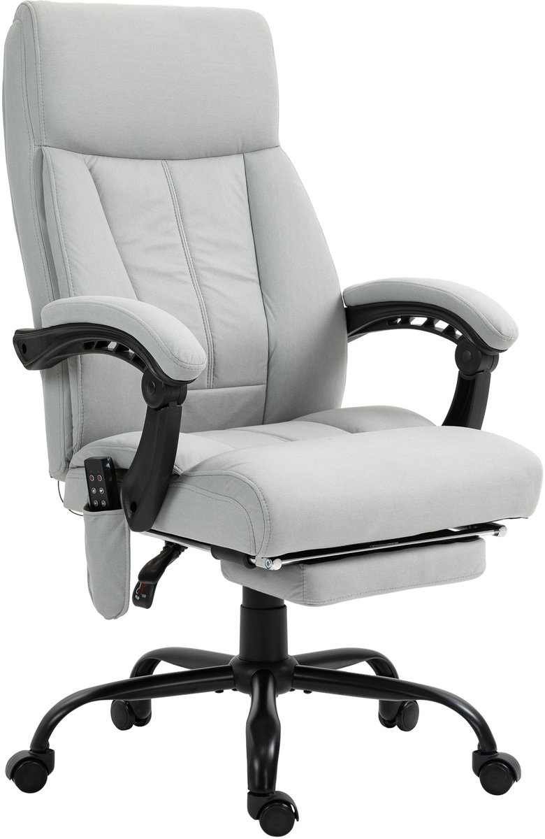 Bureaustoel,65×74×119 cm,Met massage en lendenverwarming,Verstelbare rugleuning 155°,Voetensteun,Lichtgrijs,Polyester,Staal,Ergonomische massagestoel,Kantoorstoel,Computerstoel,Werkstoel,Relaxstoel,Thuiswerkstoel,PC stoel,Verstelbare stoel.