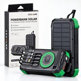 Cesulan Powerbank 30000 mAh - Solar Powerbank - Magsafe Powerbank - Powerbank Zonneenergie - Powerbank Iphone - Magnetische Powerbank - 22,5W Snellader - USB-C/USB-A/Lightning - LED Zaklamp met SOS - Handcrank - Noodpakket - Zwart groen