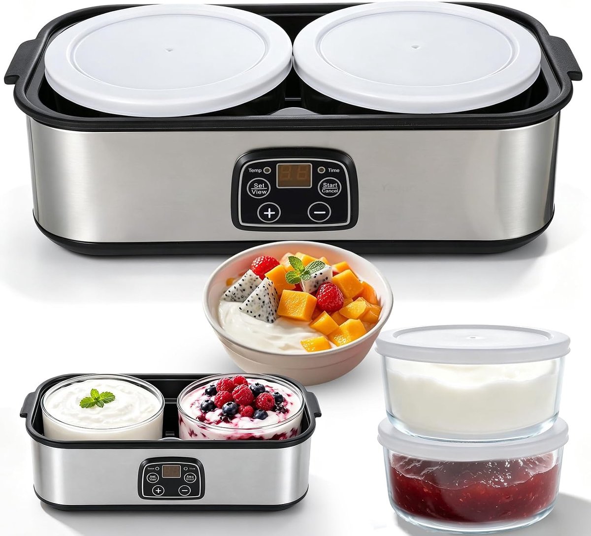 Automatische yoghurtmachine 2 liter - elektrische yoghurtmaker - instelbare temperatuur en timer - maak gezonde yoghurt - ShopVlot
