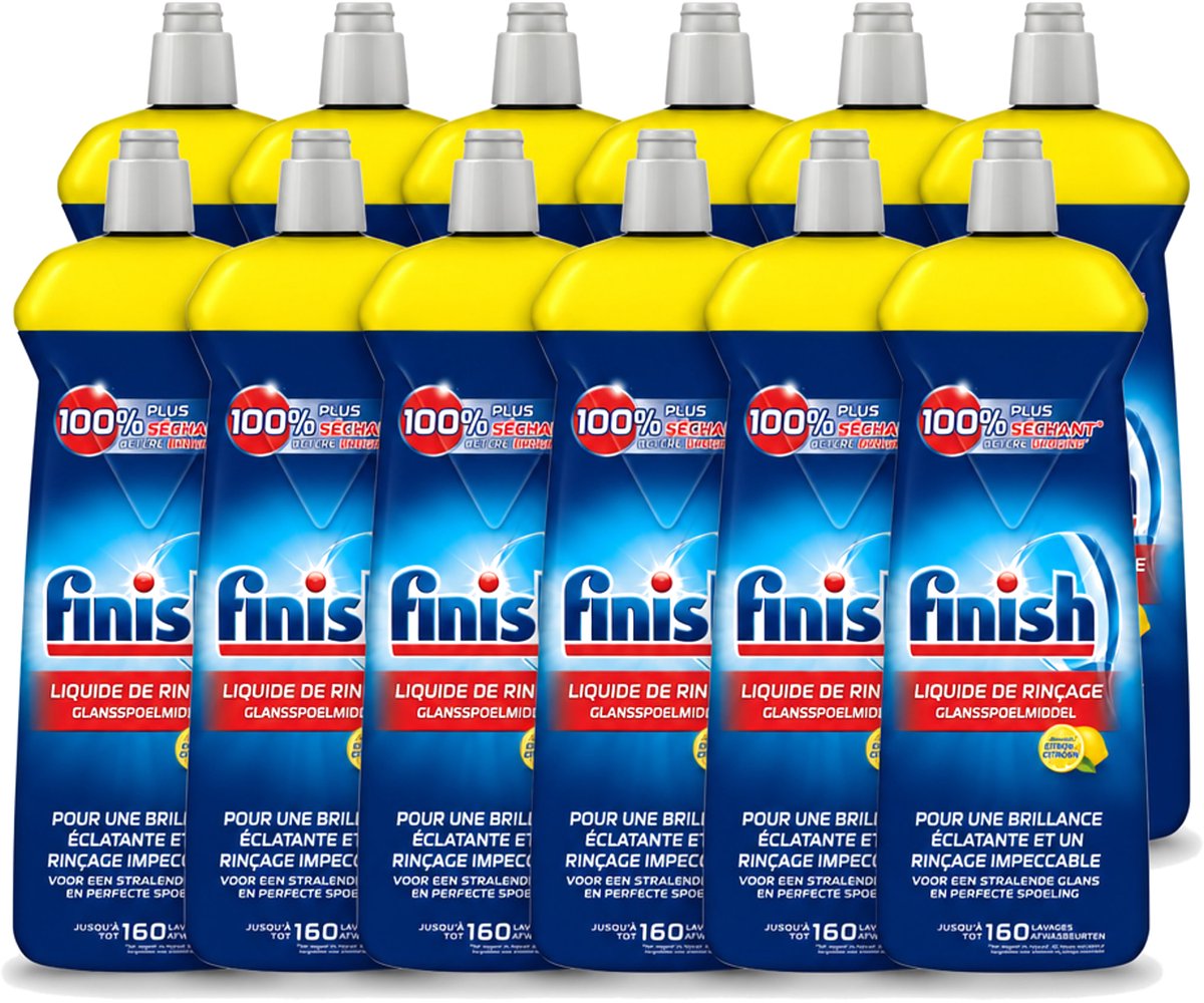 12 x Finish - Glansspoelmiddel - Citroen - Stralende glans - Tot 160 Afwasbeurten - 800 ml - Voordeelverpakking - 12 stuks