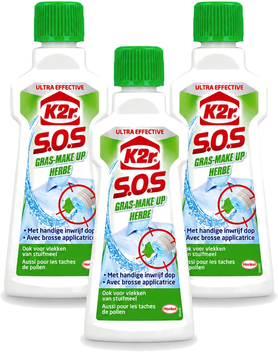3 x K2R - SOS Vlekverwijderaar - Gras & Make-up - 50ml - Voordeelverpakking - 3 stuks