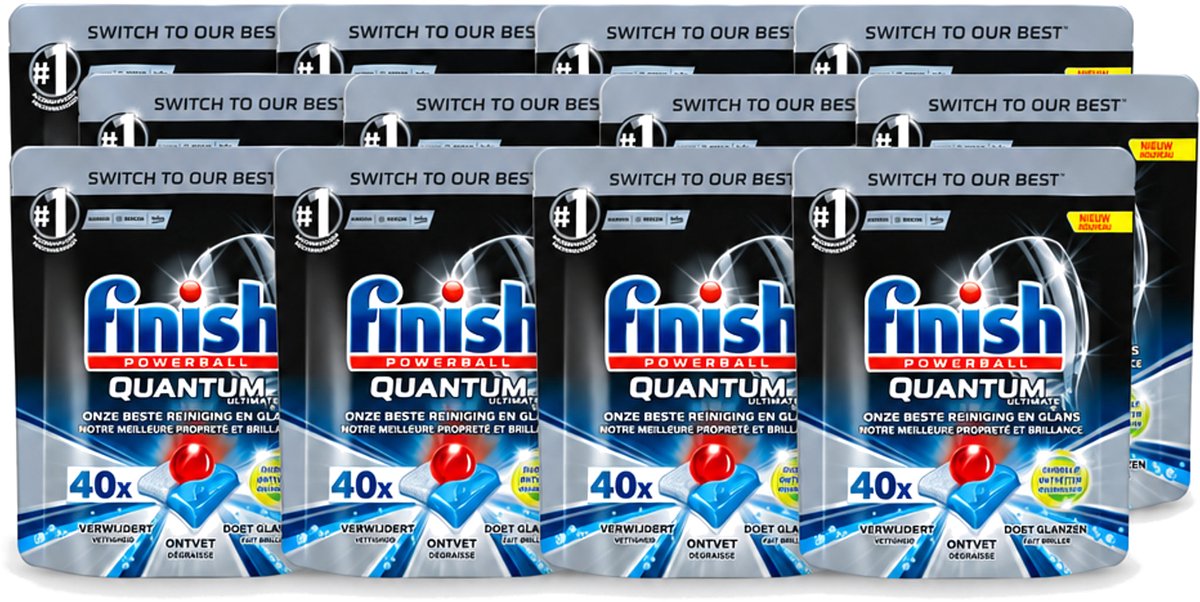 12 x Finish – Vaatwastabletten – Quantum Ultimate Ontvetter – 40 Capsules - Voordeelverpakking - 12 stuks