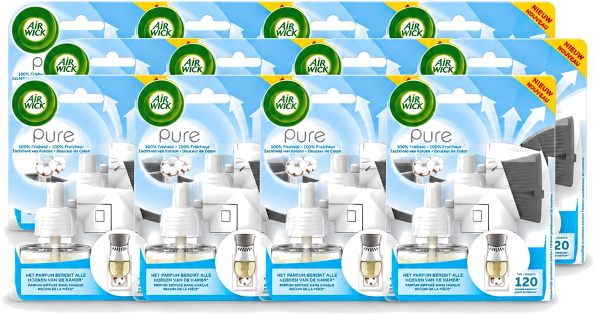 12 x Air Wick Elektrische Geurverspreider - Starterkit - Pure Zachtheid van Katoen - 19ml - Voordeelverpakking - 12 stuks