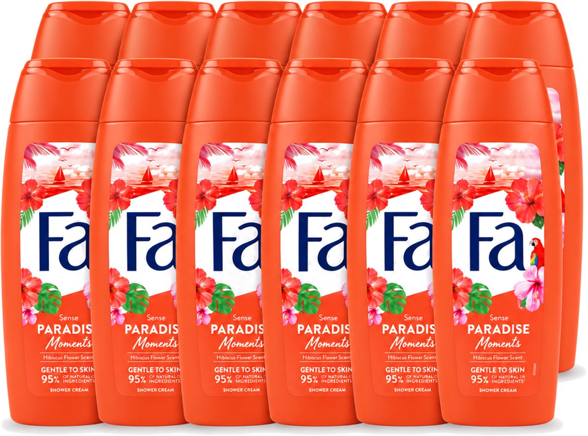 12 x Fa - Paradise Moments - Douchecrème - Hibiscusbloem - 250 ml - Voordeelverpakking - 12 stuks