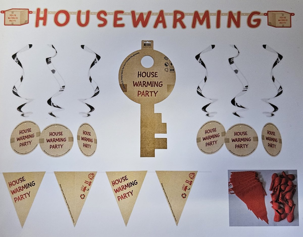Housewarming Party Feestpakket Versiering - Housewarming Decoratie - Sleutel, Vlaggenlijn, Slinger, Letterslinger, Hangdeco, Hangspiralen, Bruin, Vlaggenlijn, Ballonnen, Rood, Nieuw Huis, Homewarming, House-warming, Gift, Kado, Cadeau