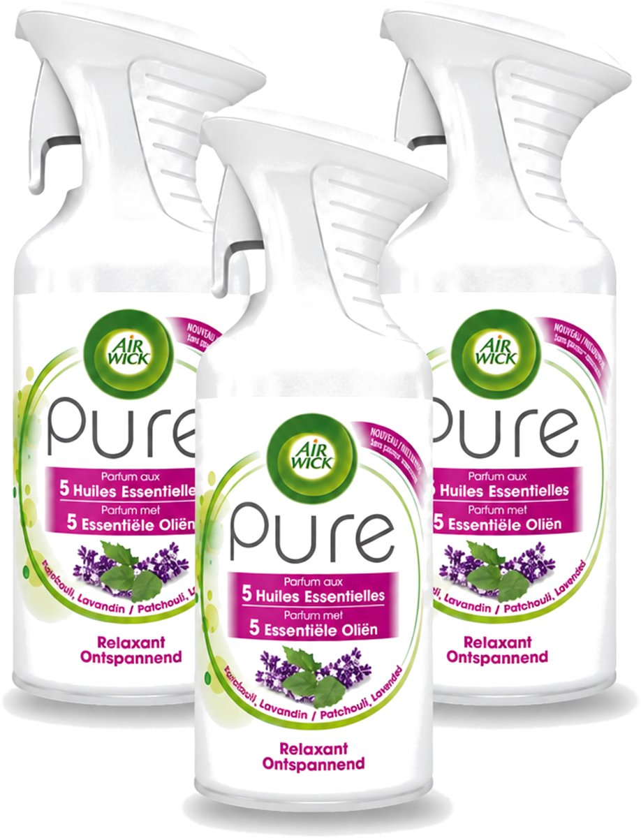3 x Air Wick Pure - Luchtverfrisser Spray - Essentiële Oliën - Lavendel - 250ml - Bulkverpakking - 3 stuks