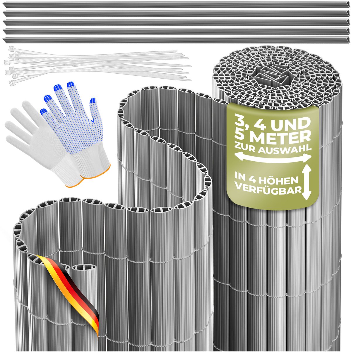 KESSER® PVC Privacyscherm - Balkondoek met versterkte lamellen - Windscherm - 120 x 300 cm - Lichtgrijs