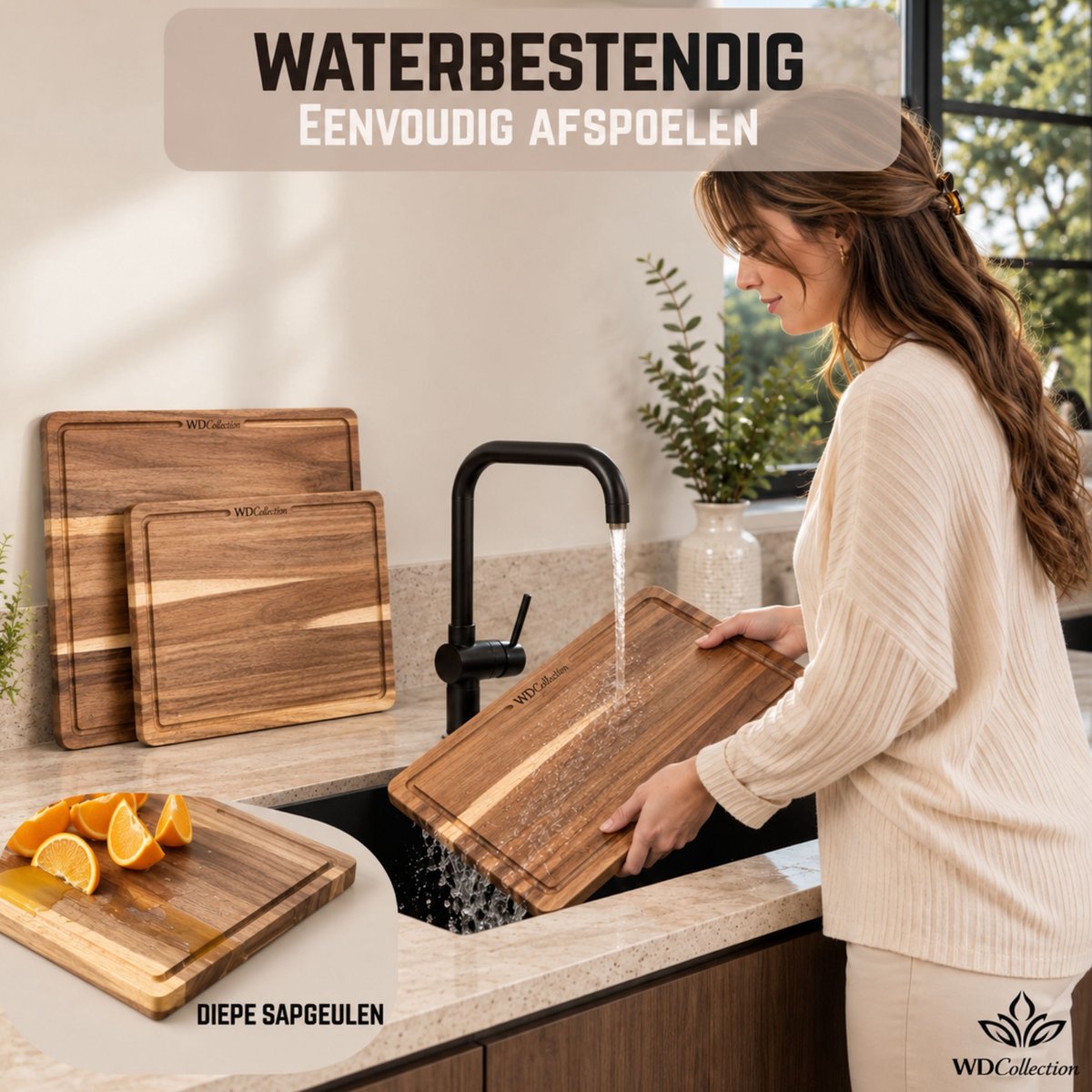 WDCollection® Snijplankenset 3-delig – Acaciahout – Dubbelzijdig – Met Sapgeul – Inclusief Houten Houder – Borrelplanken - Tapasplank - Houten Snijplank - (40x30 | 33x24 | 26x18 cm) — cadeau in Kookcadeaus - foto 7