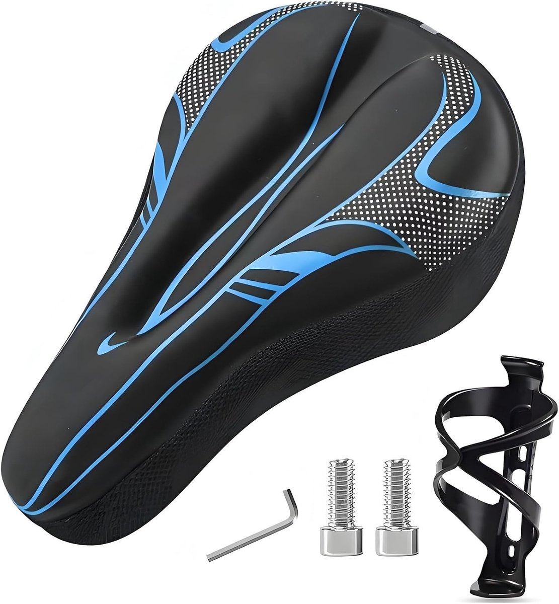 Gel fietsstoelhoes, universele waterdichte en stofdichte zadelbeschermer met schokabsorberende vulling voor peloton, racefiets, MTB en alle soorten fietsen (blauw)