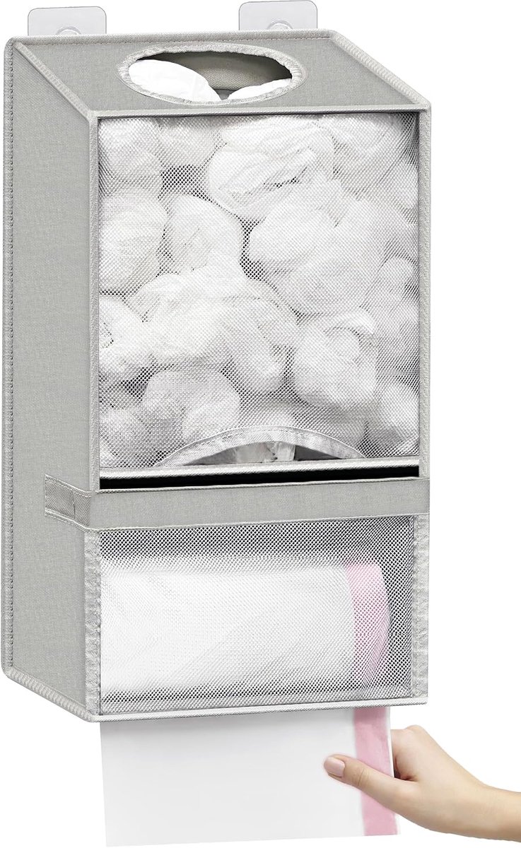 Zakhouder voor wandmontage, 2-in-1 van Oxford-stof, grote capaciteit, keukenorganizer met dispenser voor vuilniszakken en boodschappentassen, gebruik thuis, keuken, wastafelkast, 44,5 x 25 x