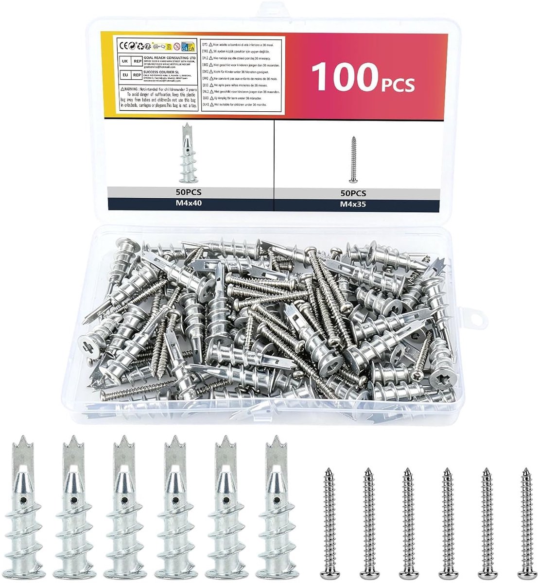 Zelfborende Gipspluggen met Schroeven 120 st (50PCS*2)