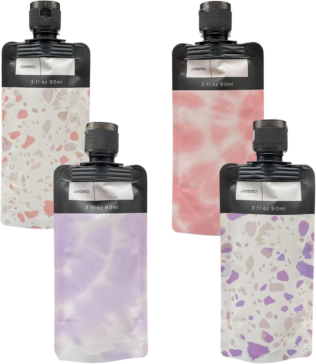 4 stuks reisflessen, 90 ml lege verpakkingszakken van kunststof, herbruikbare reisflessen, reisset voor lotion, shampoo, gezichtscrème, vloeistoffen, (B)