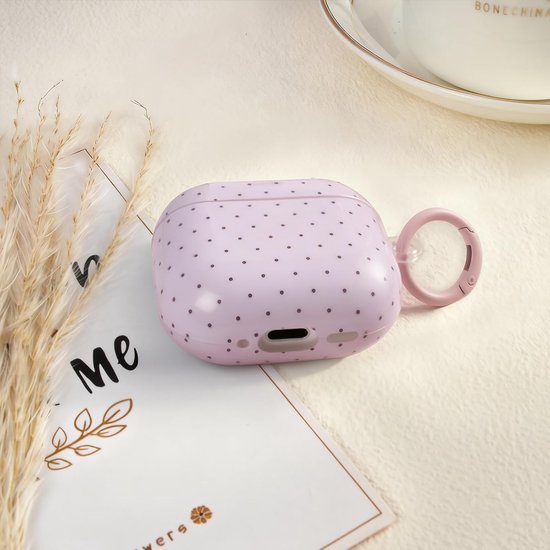 Compatibel met AirPods 4e generatie hoesje met schoonmaakset, schattig mode polka stipjes patroon esthetische strepen design, schokbestendige deur - sleutels zachte hoes - roze — afbeelding 3