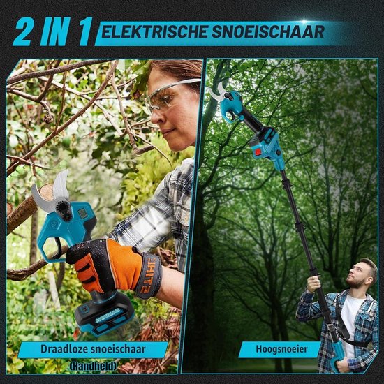 Compatibel met Makita 18V, 2-in-1 elektrische snoeischaar met 2 m verlengstang, max. 30 mm snijdiameter, lcd-display, telescopische takkenschaar uittrekbaar tot 4,5 m (zonder accu) — afbeelding 2
