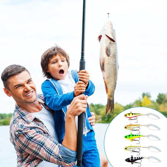 Set van 5 vishaakjes Jig Spinner - 20 g - In een aasdoos - Loodzware kop - Voor baars, snoek, snoekbaars, ree, Spinjig-aas - In een aasdoos - Actief onder UV-licht — afbeelding 5