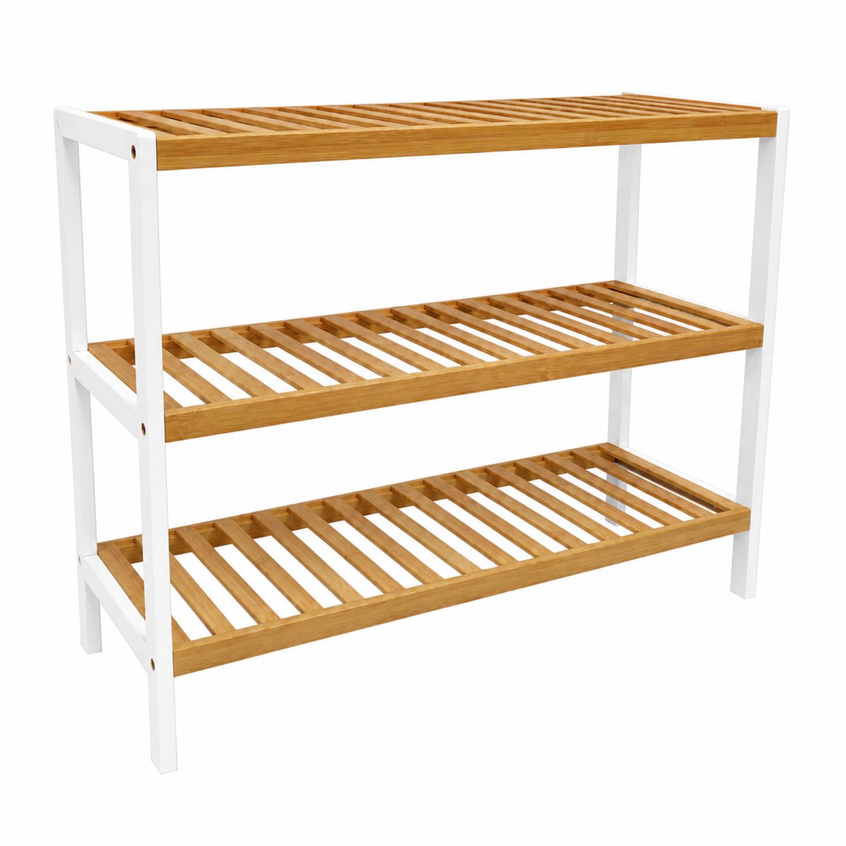 Schoenenrek - wit/naturel - bamboe - 70 x 26 x 55 cm - 3 niveaus