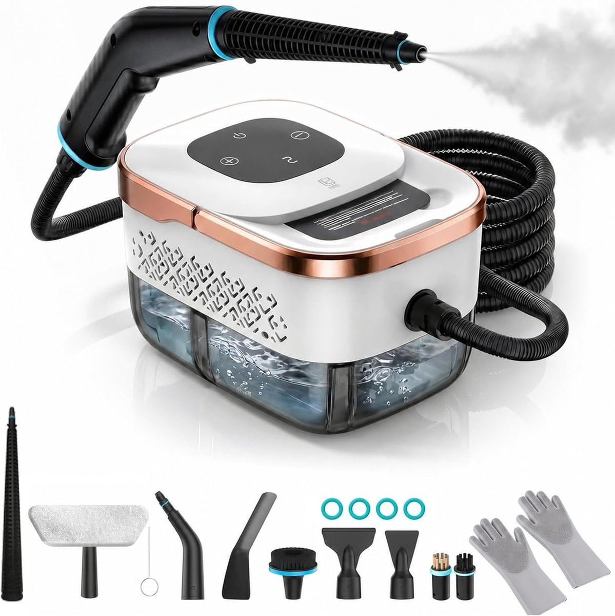 Stoomreiniger, 2500W Draagbare Handstoomreiniger met 8 Opzetstukken, 6 Stoomstanden & 1250ml Watertank, 105°C Hete Stoom voor Auto, Keuken, Badkamer en Gordijnen enz. (wit 1)