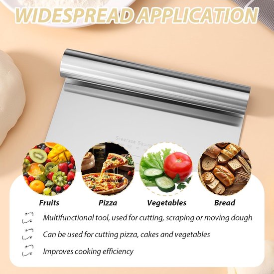 2 stuks groenteschep, roestvrij staal, deegsnijder, deegkaart, deegschraper, roestvrij staal, met meetschaal, groenteschep, bakken, keuken, gadgets voor groenten, brood, pizza, cake, cake, koekjes — afbeelding 4