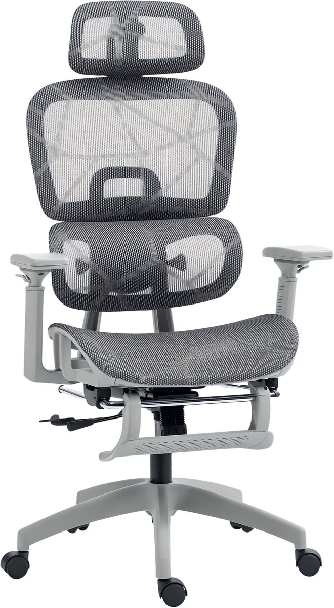 HOMCOM bureaustoel - mesh (100% polyester) - 66x64x122cm - grijs
