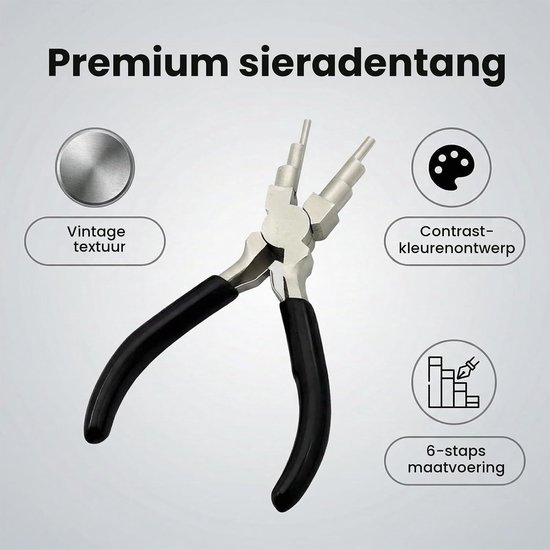 Tang voor sieraden en handwerk in 6 stappen, kopdiameter van 2,5 tot 9 mm, comfortabele antislip handgrepen, gesmeed van staal met hoog koolstofgehalte — afbeelding 4